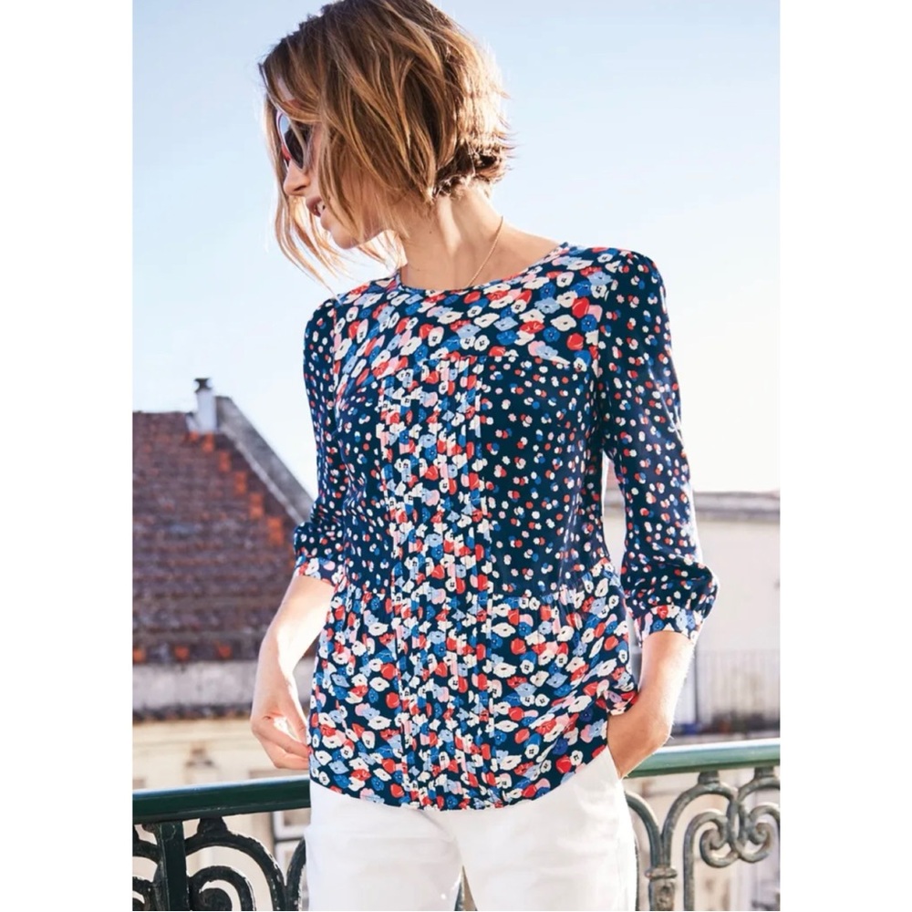 Boden Hotchpotch Pintuck 3/4 Sleeve Top